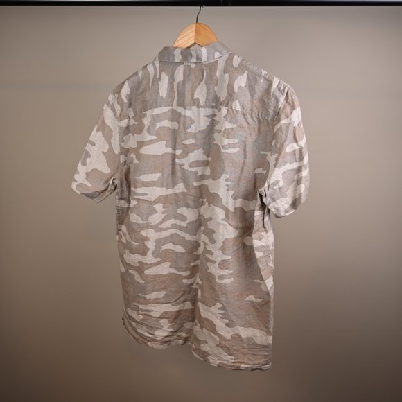 Men's 100% Linen Camo Print Short Sleeve Shirt - Size Medium - Picture 4 of 5
